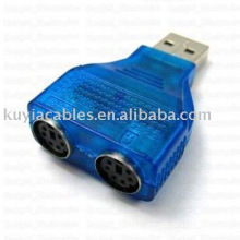 Blue USB to PS/2 adapter Converter used for transferring PS/2 mouse and keyboard to USB connector